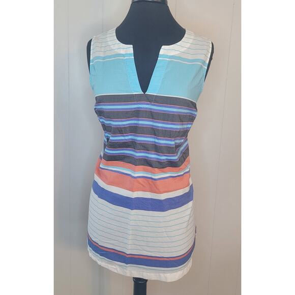 Tommy Bahama Aqua Blue Seaside Stripe Sleeveless Tunic Top Sz L EUC (40" Chest) - Picture 4 of 10